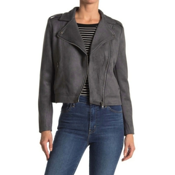 NWT Philosophy Grey Faux Suede Moto Jacket - Picture 5 of 5